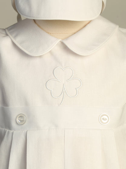 Embroidered Shamrock Boys Romper Baptism Christening Cotton Mix Canada close up