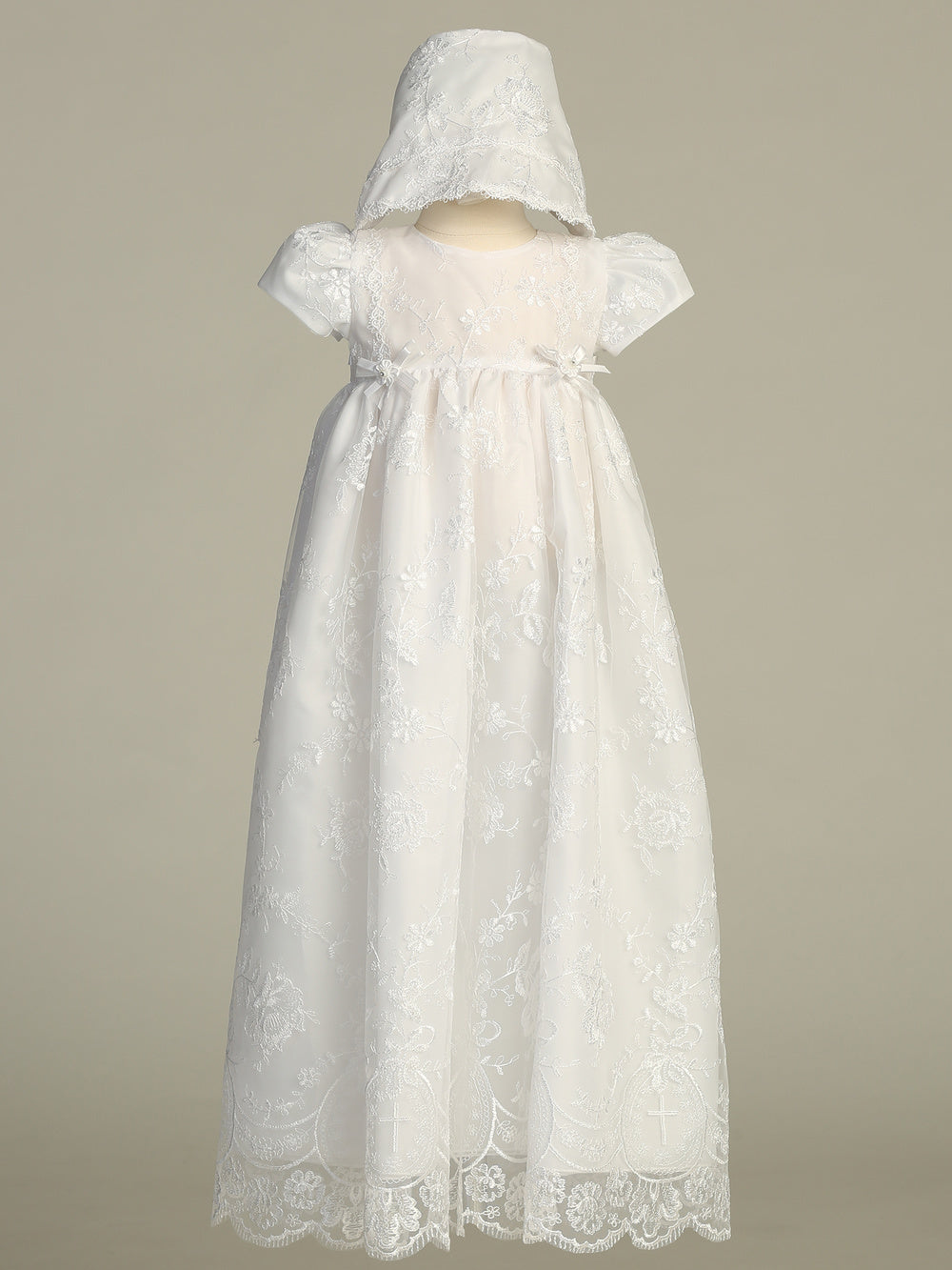 Embroidered Tulle Long Baptism Christening Gown Cross Design Canada 