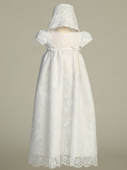 Embroidered Tulle Long Baptism Christening Gown Cross Design Canada 