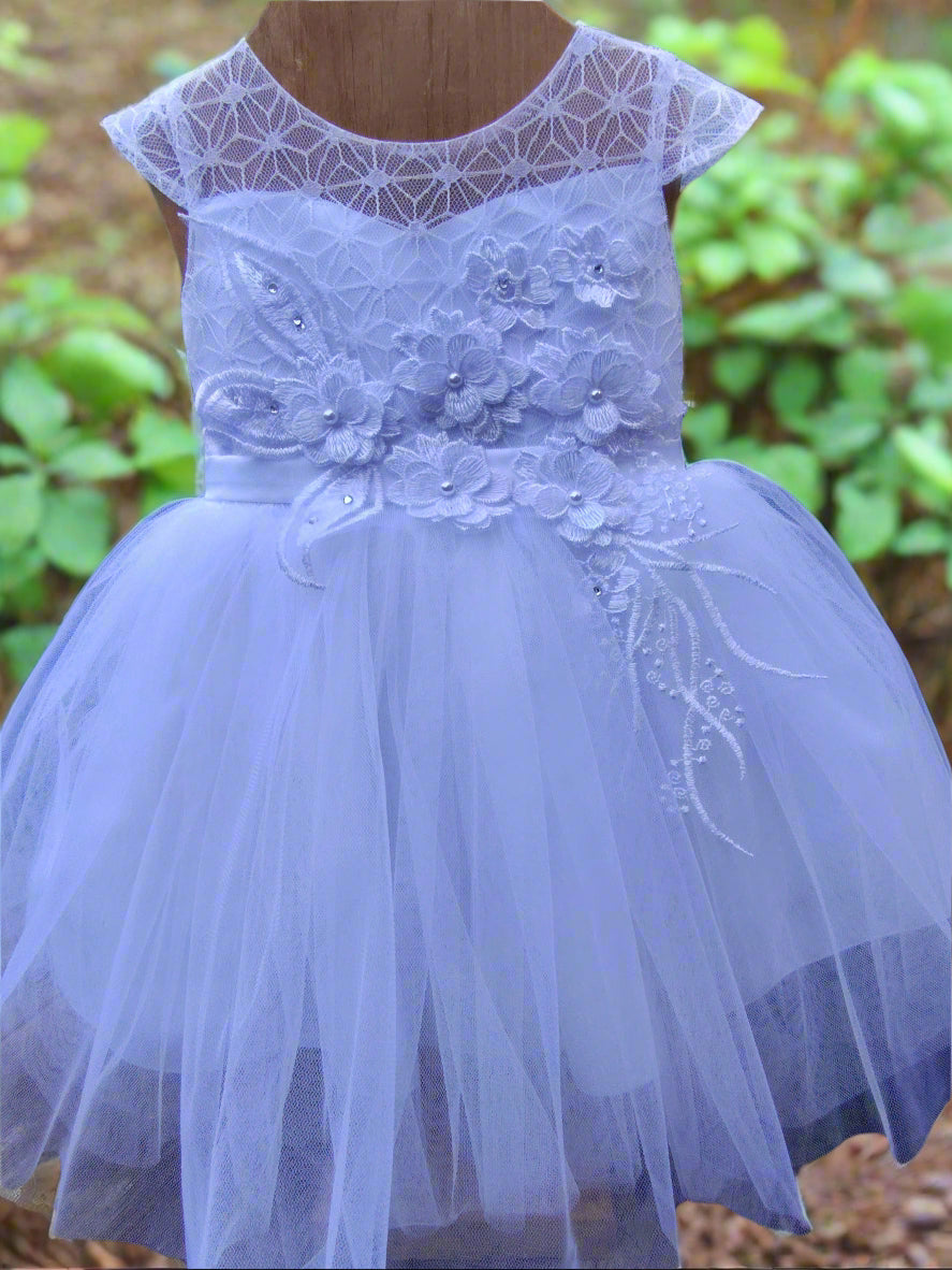Fancy Baby Girls Long Gown With Cap Mesh Sleeve With Hanging Embellishment