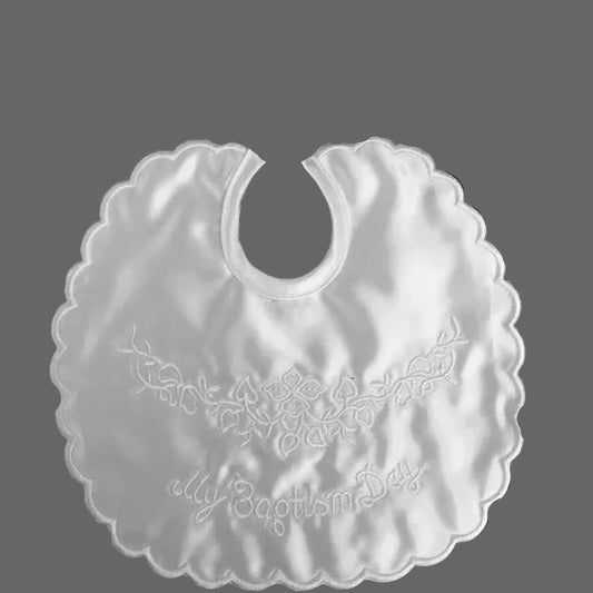 FK White Satin My Baptism Day Embroidered Bib Canada