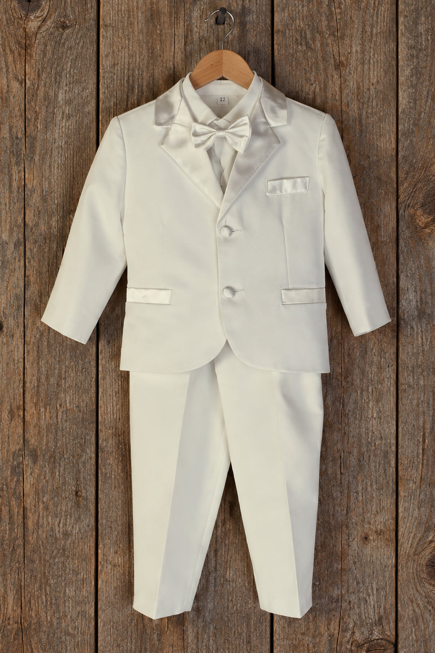 Fancy Affordable Baby Boys 5 piece Tuxedo Ivory White Canada Wide live xxs-xxl covered button