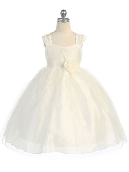 Fancy Affordable Tulle Girls Dress Off White Front View