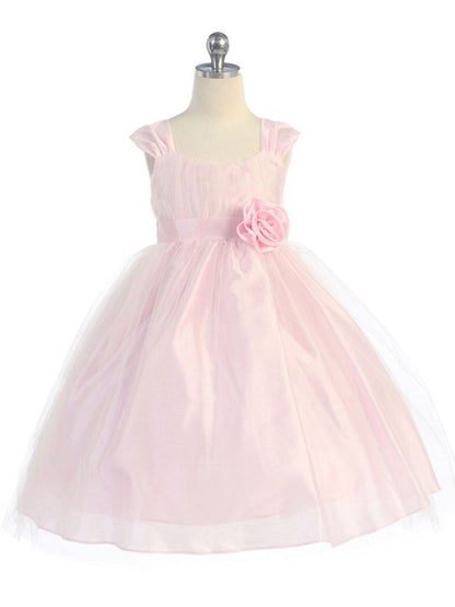 Fancy Affordable Tulle Girls Dress Pink Front View