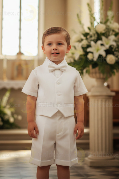Fancy Baby Boy Vest & Suspender Short Set  Ivory with ivory bow tie Canada