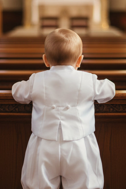 Fancy Baptism Christening Boys Romper Embroidered Vest White Canada back