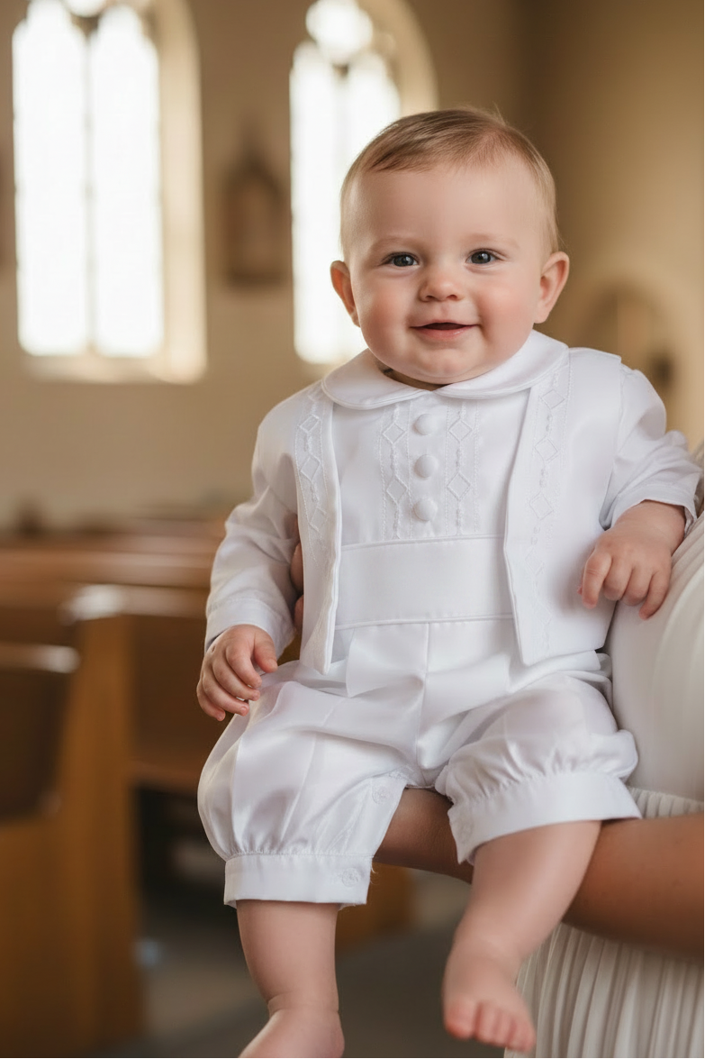 Fancy Baptism Christening Boys Romper Embroidered Vest White Canada bigger