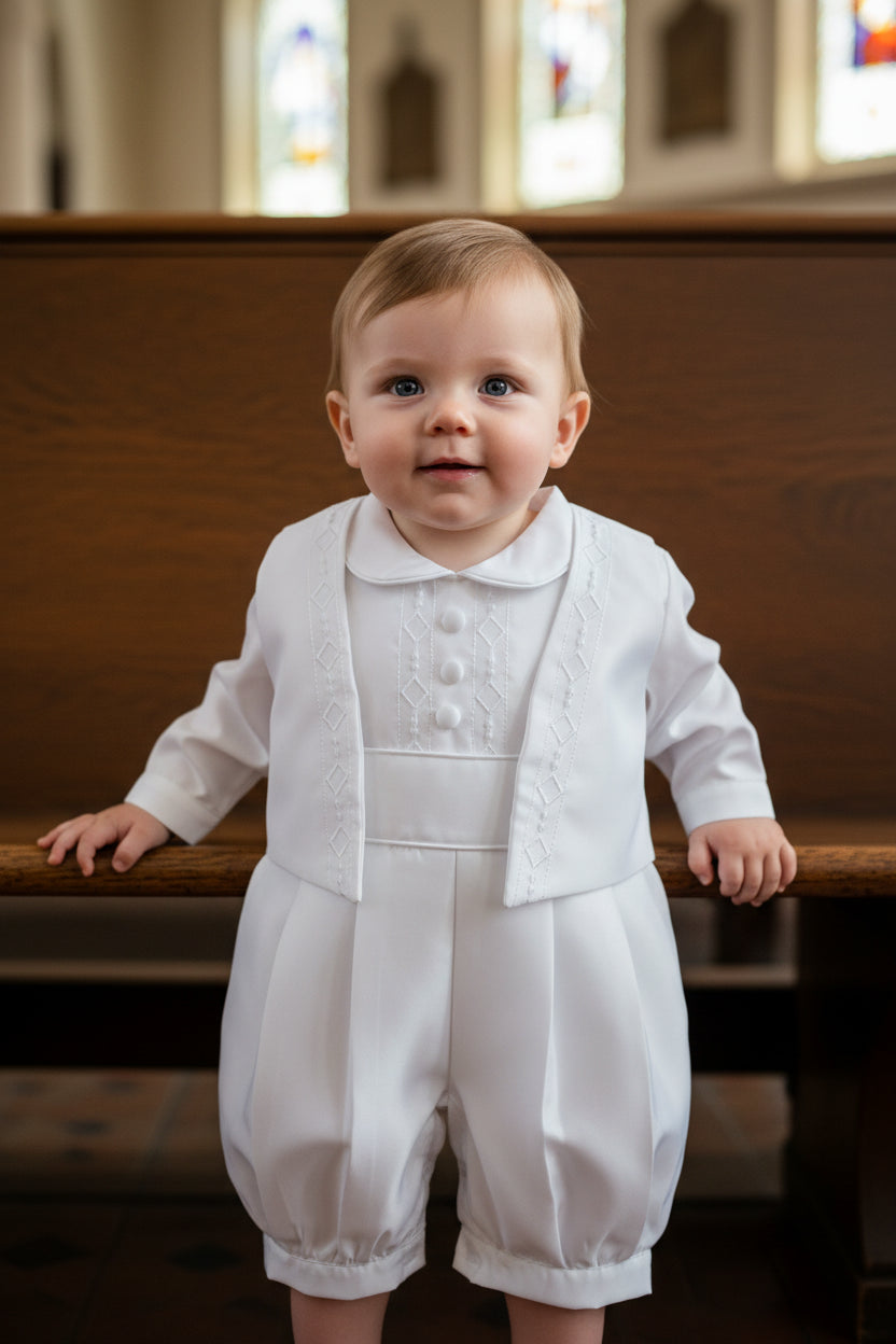 Fancy Baptism Christening Boys Romper Embroidered Vest White Canada front top