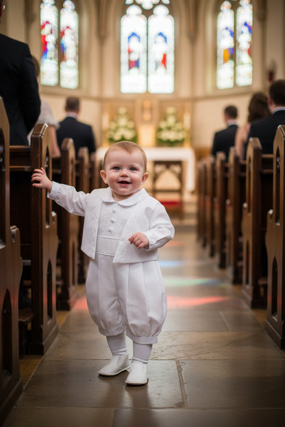 Fancy Baptism Christening Boys Romper Embroidered Vest White Canada front top no vest front