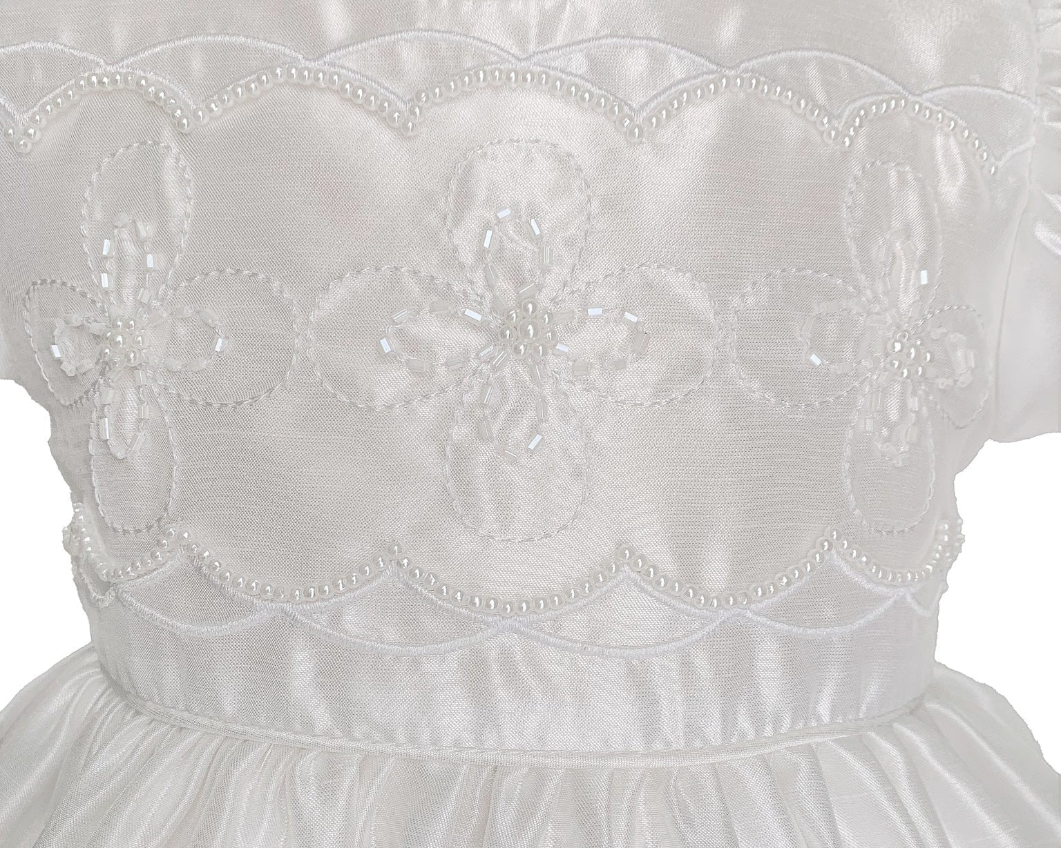 Fancy Beaded Short Baptism Christening Dress White Shantung Canada close