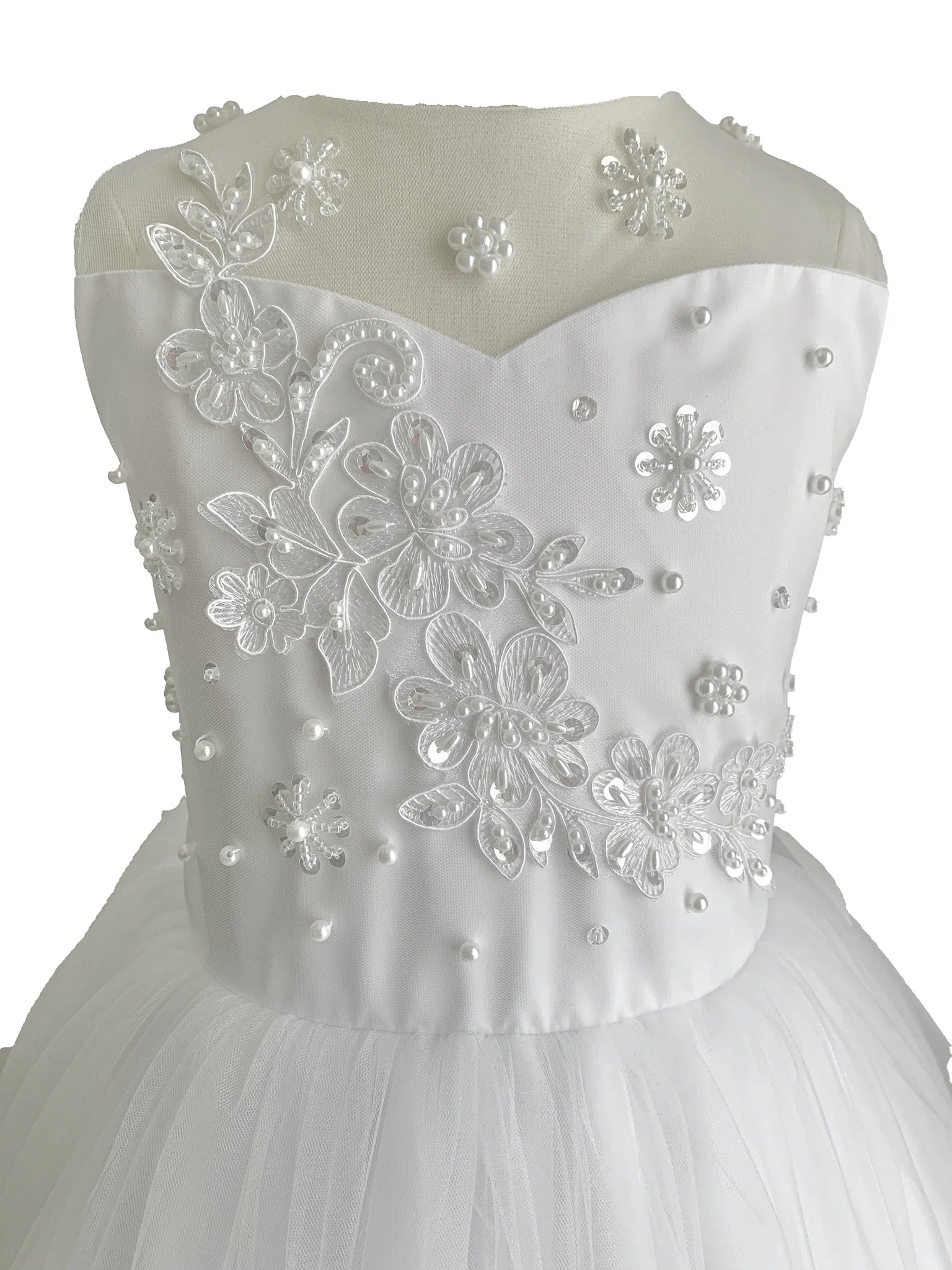 Fancy Beaded Sweetheart Top Flower Girls Long Gown White Ivory Canada close
