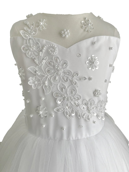 Fancy Beaded Sweetheart Top Flower Girls Long Gown White Ivory Canada close