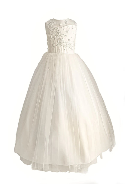 Fancy Beaded Sweetheart Top Flower Girls Long Gown White Ivory Canada iv