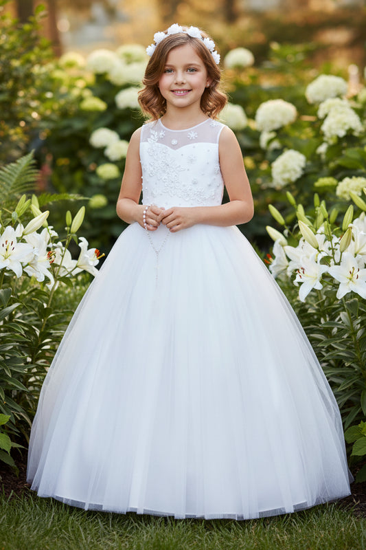 Fancy Beaded Sweetheart Top Flower Girls Long Gown White Ivory Canada wh