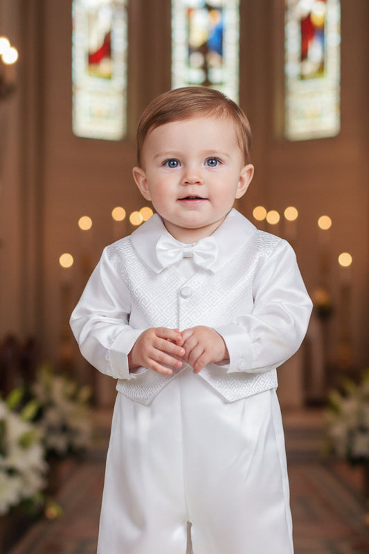 Fancy Boys Baptism Christening Romper Attached Vest White Canada