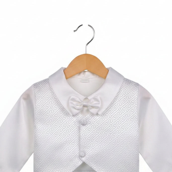 Fancy Boys Baptism Christening Romper Attached Vest White Canada hanger
