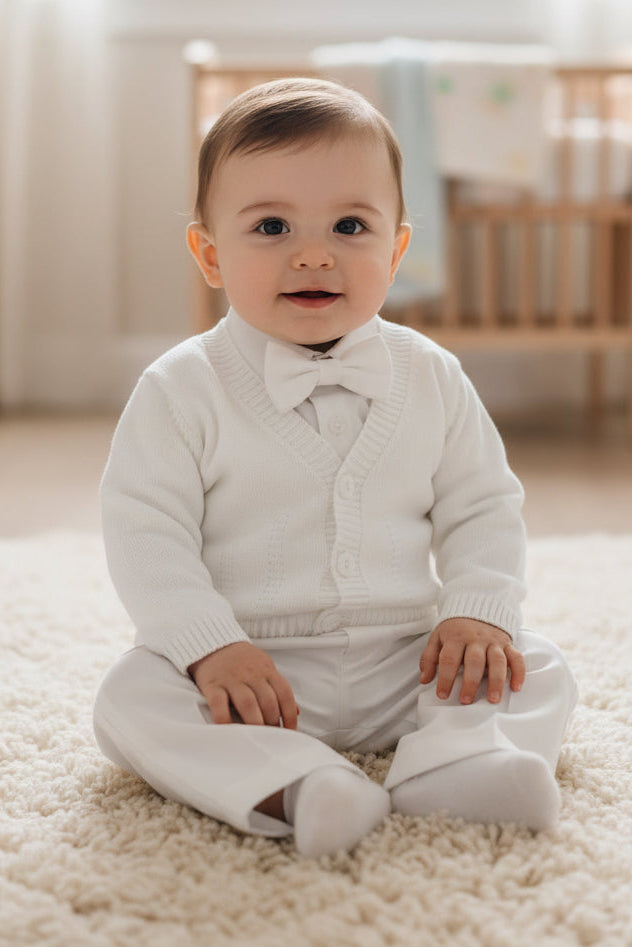 Fancy Boys Knit Cardigan Set Baptism Christening White Ivory 4 Piece Canada sitting