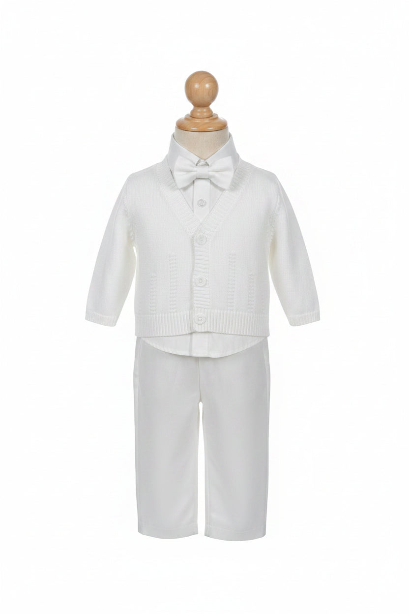 Fancy Boys Knit Cardigan Set Baptism Christening White Ivory 4 Piece Canada sitting mannequin