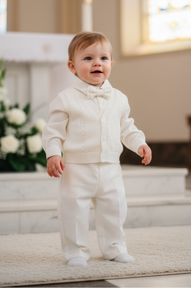 Fancy Boys Knit Vest Set Baptism Christening White Ivory 4 Piece Canada shirt