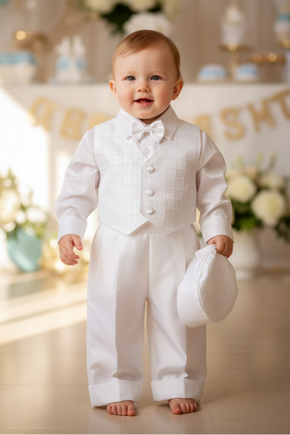 Fancy Checked Vest Set Boys Christening Baptism White Canada 3