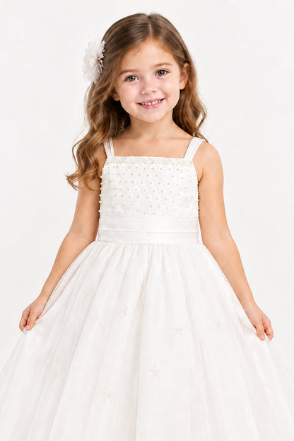 Fancy Dainty Pearl Top Girls Tea Length Dress White Ivory Canada top