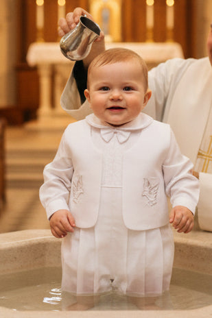 Fancy Dove & Cross Baptism Christening Boys Romper White Canada