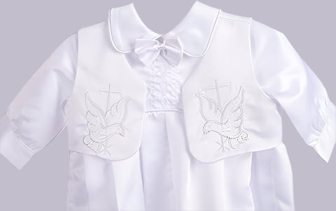 Fancy Dove & Cross Baptism Christening Boys Romper White close Canada