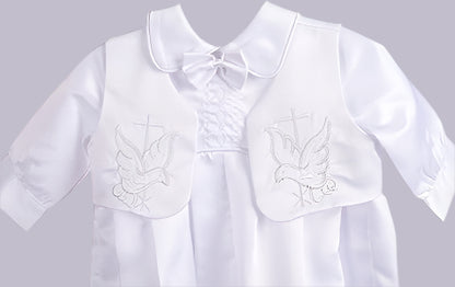 Fancy Dove & Cross Baptism Christening Boys Romper White close Canada