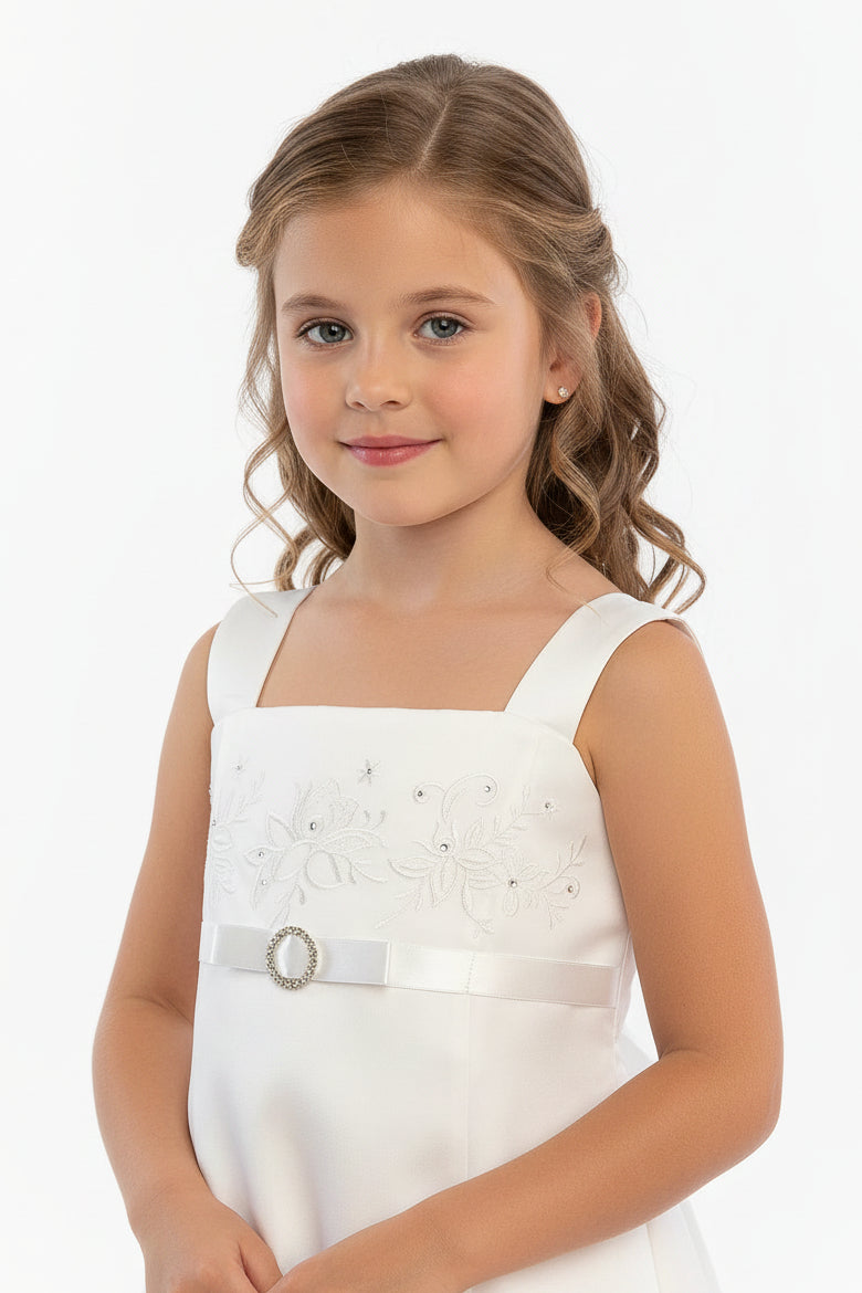 Fancy Embordered Aline Girls First Communion Gown White Canada close