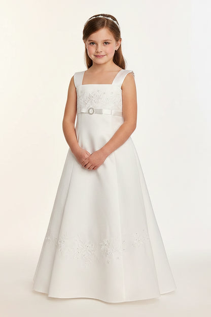 Fancy Embordered Aline Girls First Communion Gown White Canada  front