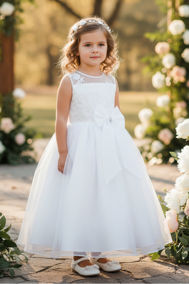 Fancy Extravagant Bow Flower Girl Dress Tea Length Multi Colour Canada
