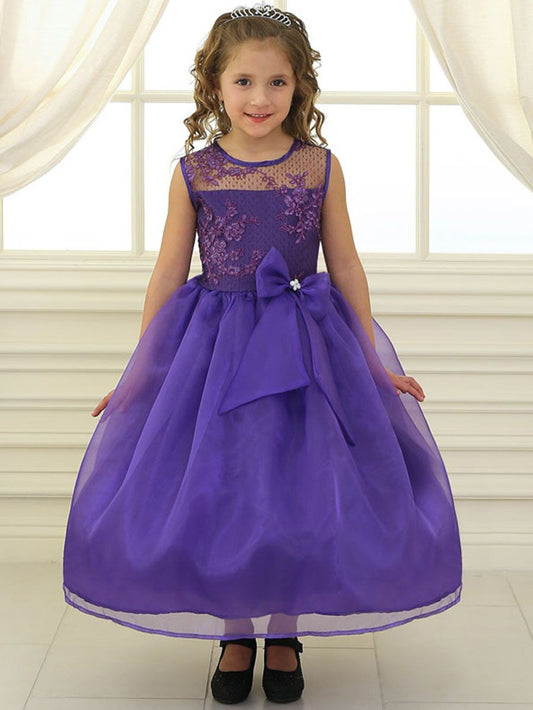 Fancy Extravagant Bow Girls Party Dress Purple Front View