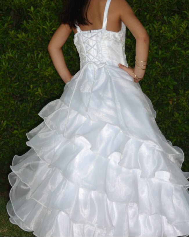 Fancy Flamingo Girls Formal First Communion Gown White Back Canada