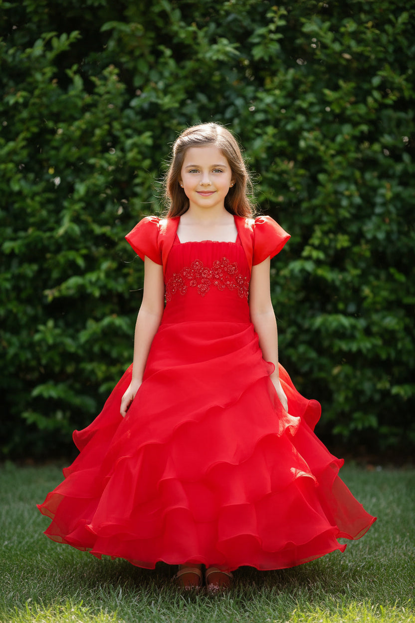 Fancy Flamingo Girls Formal Long Gown Red front Canada