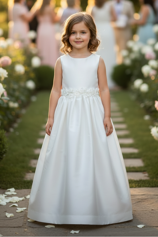 Fancy Floral Waist Simple Girls Long Dress White Canada 2
