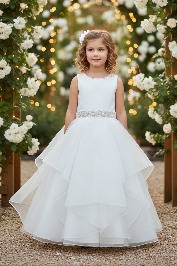 Fancy Girls Handkerchief Skirt Long Gown Organza White Canada front
