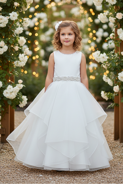 Fancy Girls Handkerchief Skirt Long Gown Organza White Canada front