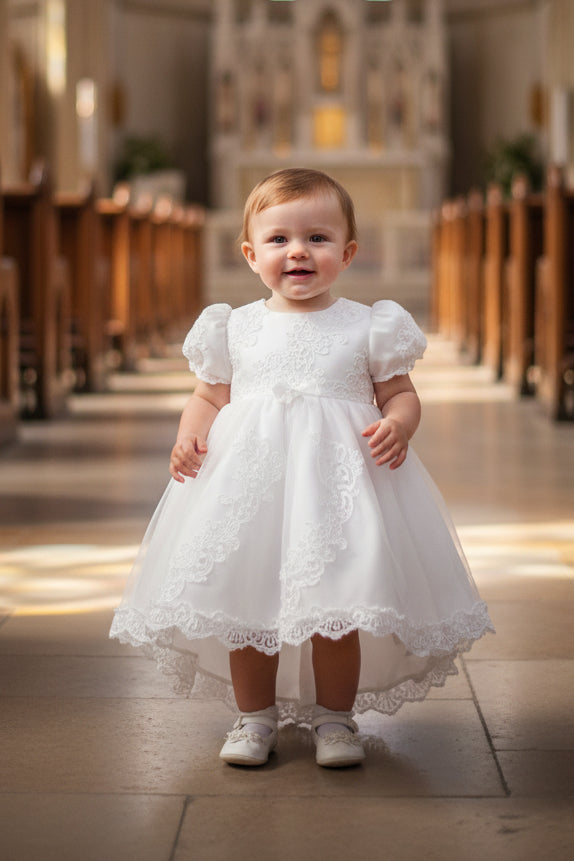 Fancy Girls High Low Baptism Christening Dress White Satin Canada