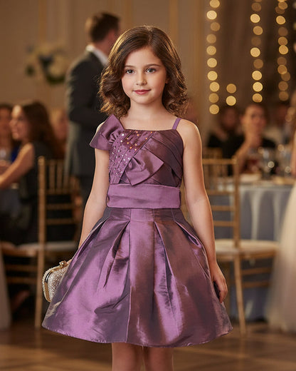 Fancy Girls Party Dress with Bow Multi Colour Canada  Plum