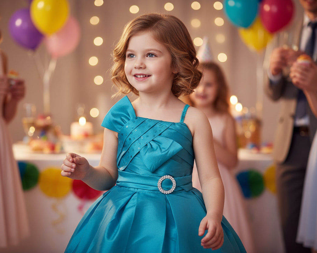 Fancy Girls Party Dress with Bow Multi Colour Canada Turquoise