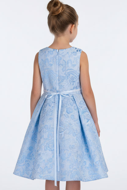 Fancy Jaccard Box Pleat Baby Girls Dress Multi Colour Canada  light blue back 