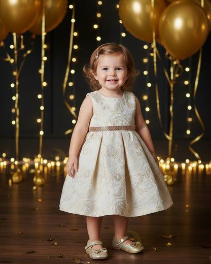 Fancy Jaccard Box Pleat Baby Girls Party Dress Multi Colour Canada Gold