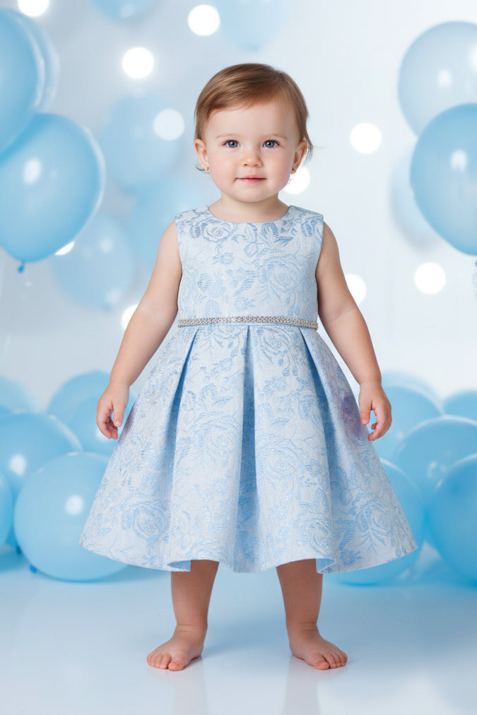 Fancy Jaccard Box Pleat Baby Girls Party Dress Multi Colour Canada blue