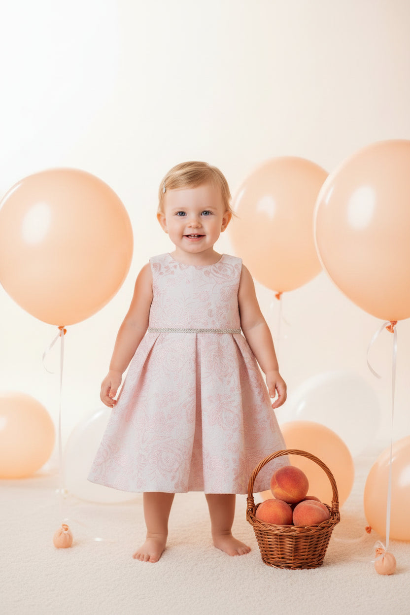 Fancy Jaccard Box Pleat Baby Girls Party Dress Multi Colour Canada peach