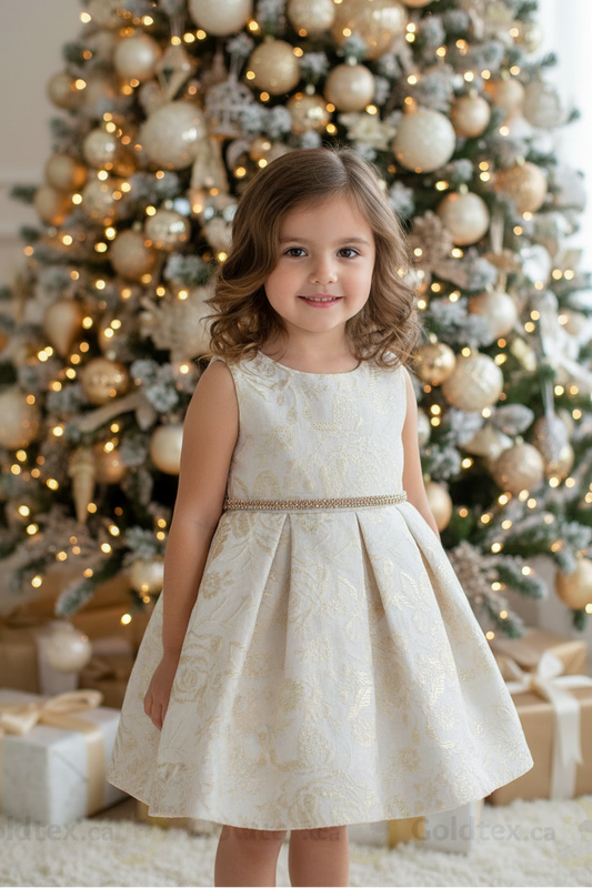 Fancy Jaccard Box Pleat Girls Holiday Dress Multi Colour gold Canada