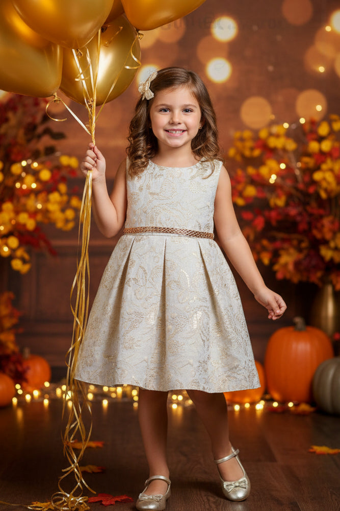 Fancy Jaccard Box Pleat Girls Party Dress Multi Colour Canada gold 