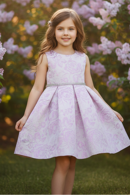 Fancy Jaccard Box Pleat Girls Party Dress Multi Colour Canada lilac