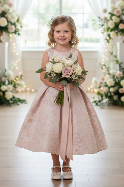 Fancy Jaccard Box Pleat Girls Party Dress Multi Colour Canada peach