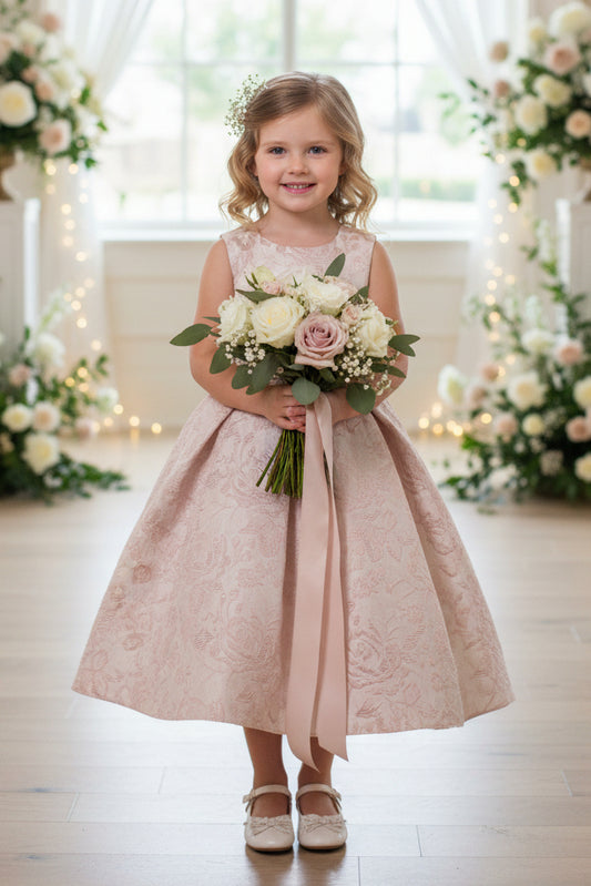 Fancy Jaccard Box Pleat Girls Party Dress Multi Colour Canada peach