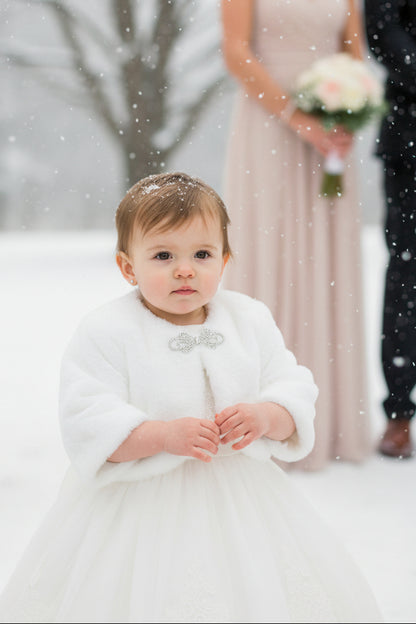 Fancy Jeweled Clasp Faux Fur Bolero Baby Baptism Christening Canada 